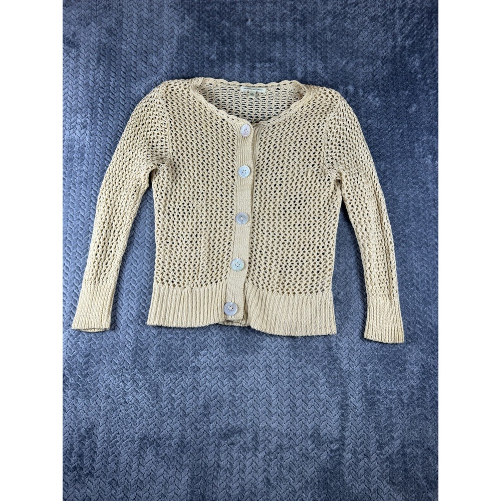Banana Republic Cardigan Sweater Womens Large Beige Crochet Cotton Button Up